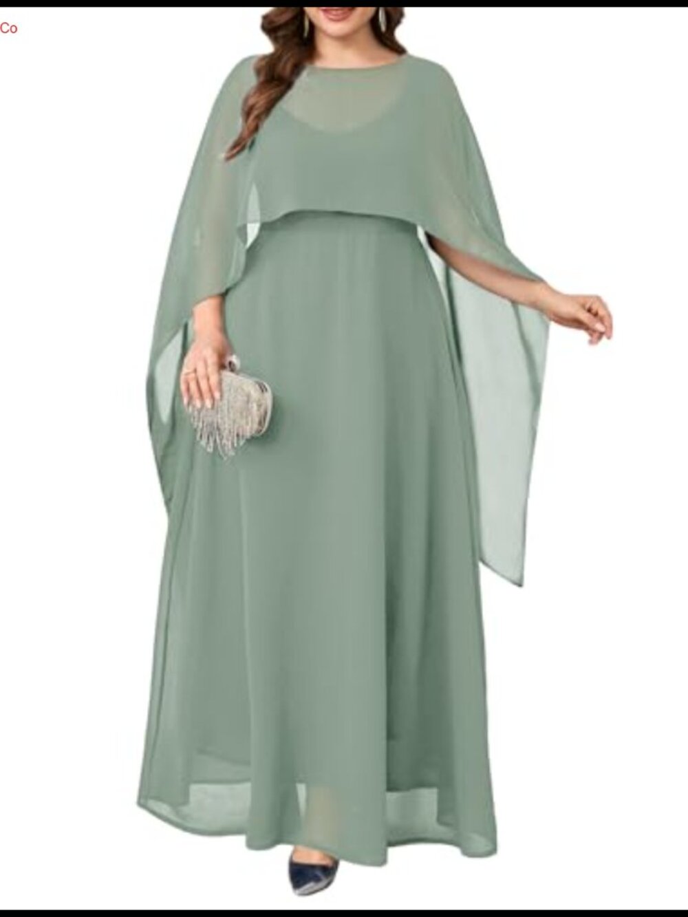 Plus Size Chiffon A-Line Maxi Dress Formal Cape Sleeve Evening Gown